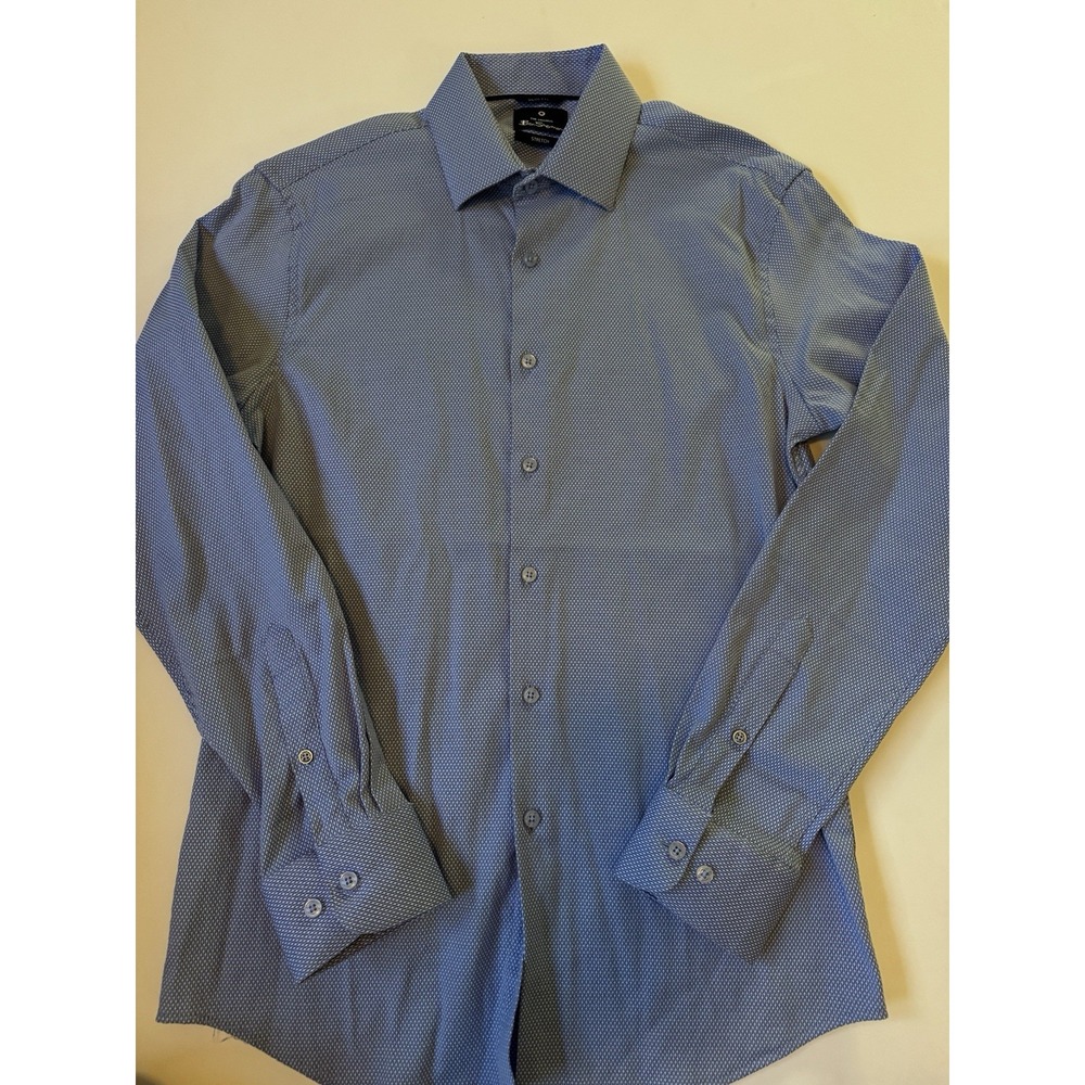 Ben Sherman Slim Fit Stretch Shirt Men's Medium 15 15.5 34/35 Blue White Diamond